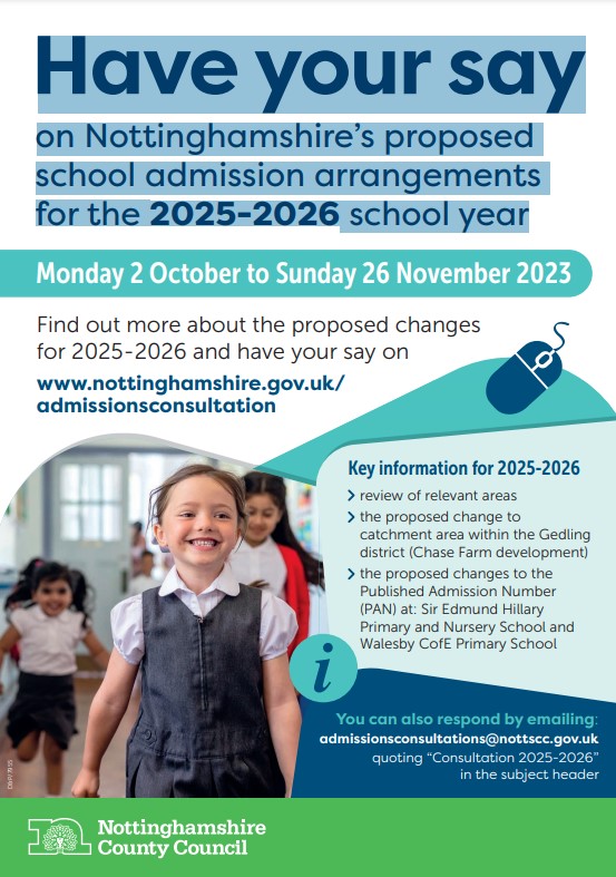 Have your say on Nottinghamshire’s proposed school admission arrangements for the 2025-2026 school year poster 
